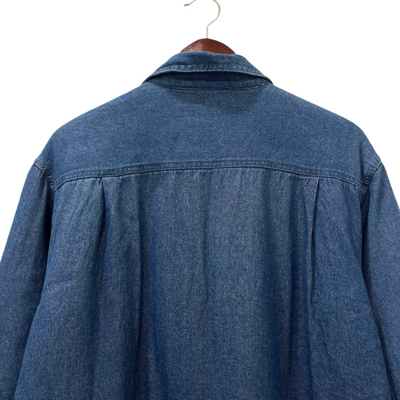 Wrangler Mens Sherpa Lined Denim Shacket Shirt Size M Blue Western Button Front - Picture 10 of 13